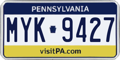 PA license plate MYK9427