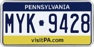PA license plate MYK9428