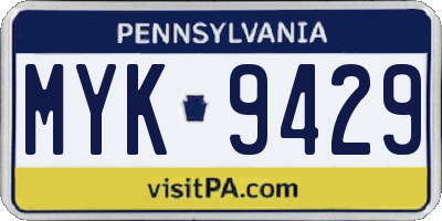PA license plate MYK9429