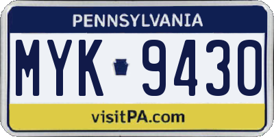 PA license plate MYK9430