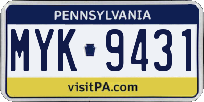 PA license plate MYK9431