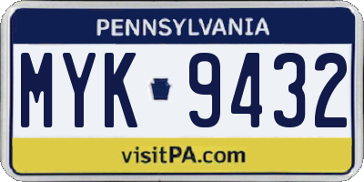 PA license plate MYK9432