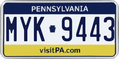 PA license plate MYK9443