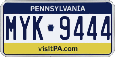 PA license plate MYK9444