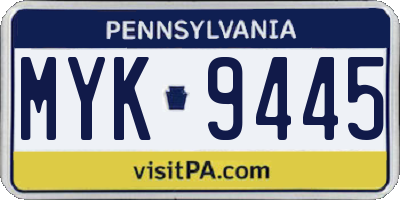 PA license plate MYK9445