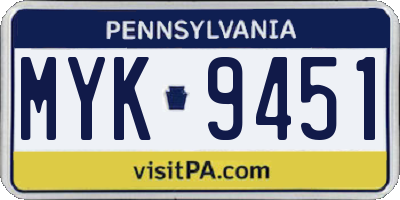 PA license plate MYK9451
