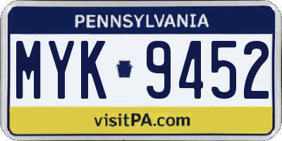 PA license plate MYK9452