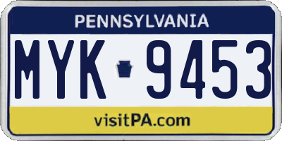 PA license plate MYK9453