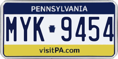 PA license plate MYK9454