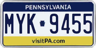 PA license plate MYK9455