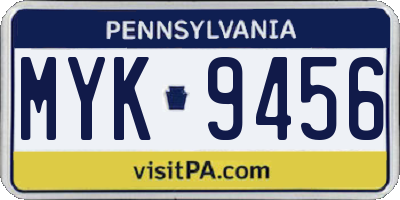 PA license plate MYK9456
