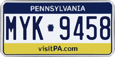 PA license plate MYK9458