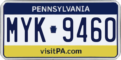 PA license plate MYK9460