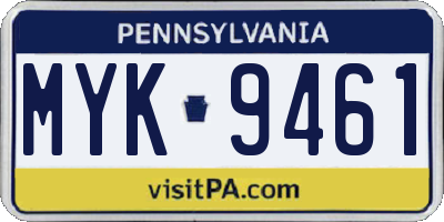 PA license plate MYK9461