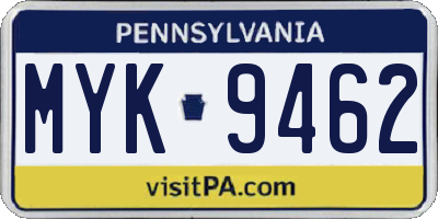 PA license plate MYK9462