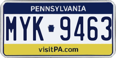 PA license plate MYK9463