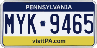 PA license plate MYK9465
