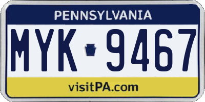 PA license plate MYK9467