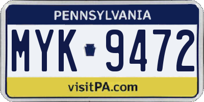 PA license plate MYK9472