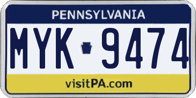 PA license plate MYK9474