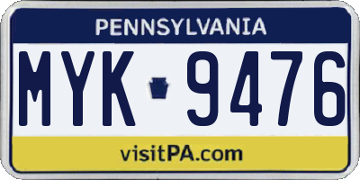 PA license plate MYK9476