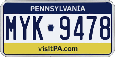 PA license plate MYK9478