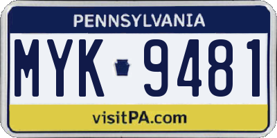 PA license plate MYK9481