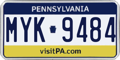 PA license plate MYK9484