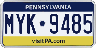 PA license plate MYK9485