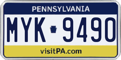 PA license plate MYK9490