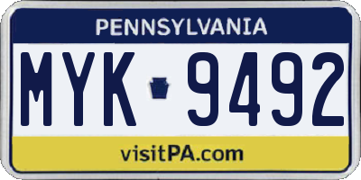 PA license plate MYK9492