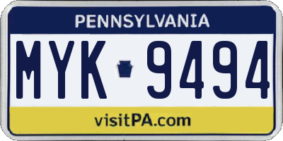 PA license plate MYK9494