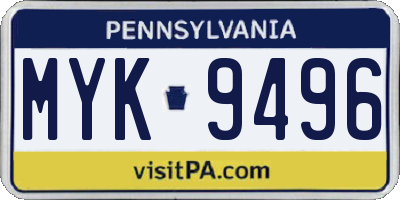 PA license plate MYK9496