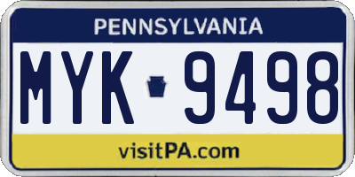 PA license plate MYK9498