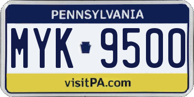 PA license plate MYK9500