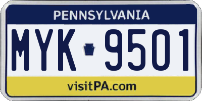 PA license plate MYK9501