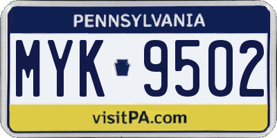 PA license plate MYK9502