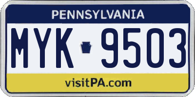 PA license plate MYK9503
