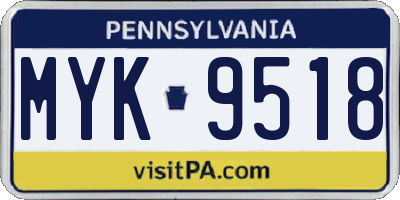 PA license plate MYK9518