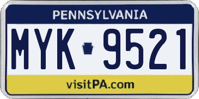 PA license plate MYK9521