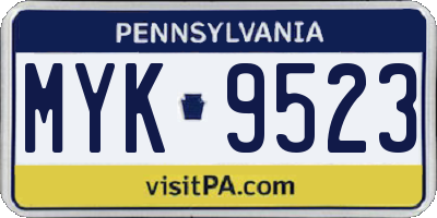 PA license plate MYK9523