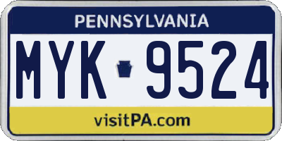PA license plate MYK9524