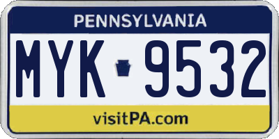 PA license plate MYK9532