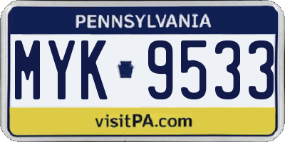 PA license plate MYK9533