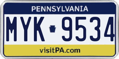 PA license plate MYK9534