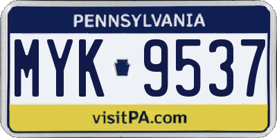 PA license plate MYK9537