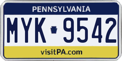 PA license plate MYK9542