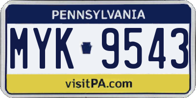 PA license plate MYK9543