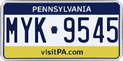 PA license plate MYK9545