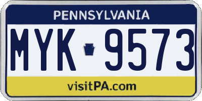 PA license plate MYK9573